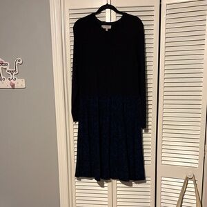 Chic Black and Blue Long Sleeve Sweater Dress